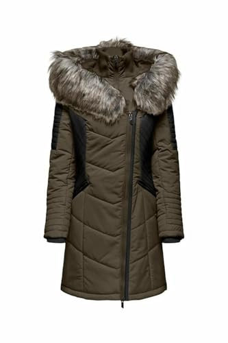 ONLY Onlnewlinette Fur Hood Coat Otw Femme Manteau, Tarmac/Detail:BLACK FUR, XS