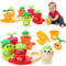 MOONTOY Baby Montessori Stacking Cups Toys Learning Toys for 1 + Year Old 18pcs Plant Flower Pots & Puzzles Set, Color Sorting Toys for Toddlers 1-3, Birthday Gifts for 2 Year Old Girls Boys