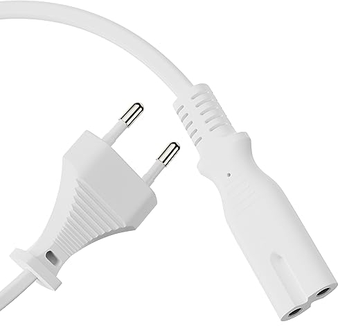 Perfect Stromkabel Netzkabel 2 Polig, 2,0m, Netzstecker Eurostecker Typ C auf Euro 8 Stecker IEC C7 Buchse, Strom Kabel Netzteil für Haushaltsgeräte, PS3, PS4, PS5, TV UVM, Weiß