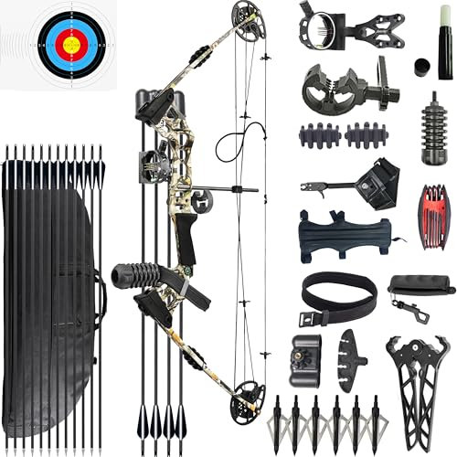 CENWTY Bogenschießen 20-70 LBS Compoundbogen Set Erwachsene Jagdbogen Bogenfischen Compound Bogen und Pfeil Set mit Zubehör für Jagd Zielschießen Praxis Linkshänder Tarnfarbe