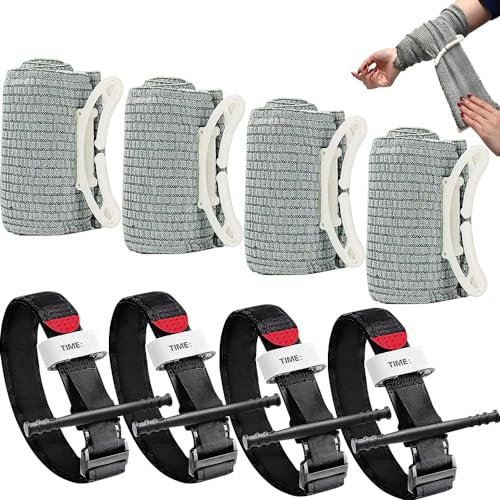 AEUZWR 4 Torniquete Tactico + 4 Vendaje Israeli, Tourniquet Militar, Vendaje Emergencia, Kit de Emergencia de Caza y Senderismo, Torniquete Tactico para Campamento Familia Entrenamiento Escolar