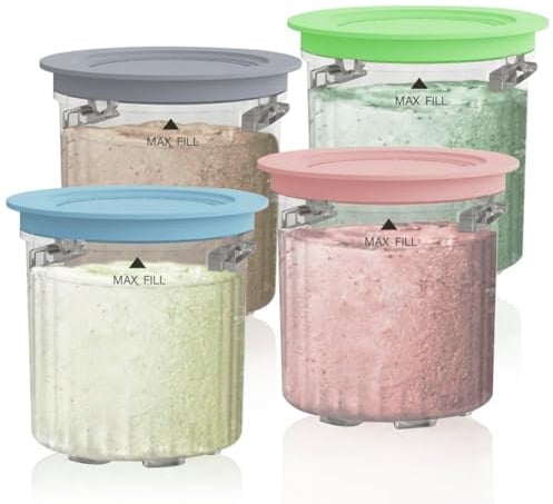 AUMUA Replacement Tubs and Lids for Ninja CREAMi Breeze Ice Cream Maker, 16oz Pints Containers for NC201UK NC201 NC200 NC100 Series Ninja Creamy Breeze Accessories (4 Pack, Blue/Pink/Lime/Gray)