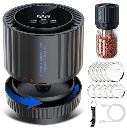IXROAD Envasadora Vacio para Tarros Cristal, Vacuum Sealer para Mason Jar, Selladora Vacío para Frascos Vidrio, Maquina Vacio Alimentos, Contiene 10 Tapa Hermética