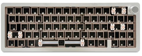 BOYI GMK67-65% Aluminum Alloy Keyboard Kit,Hot-Swappable BT5.0/2.4G/Type-C Tri-Mode Wireless CNC RGB Mechanical Keyboard Gasket Mounted Kit,Customized South-Facing LED Barebones Kit(Silver White+Knob)