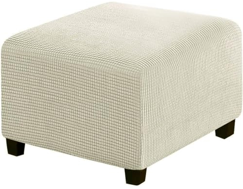 RIRWICM Quadratischer FußHocker, Stretch-Ottomaneg, Rutschfester FußHocker-Jacquard-Schonbezug, Dicker Stauraum-Ottomane, FußHocker-Bezug Mit Elastischem Boden
