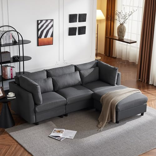 KecDuey Sofa, 3-Sitzer-Sofa,L-förmiges Ecksofa Modernes Design, Polstermöbel,Wohnzimmersofa, Ecksofa mit Fußhocker, mit Schlaffunktion