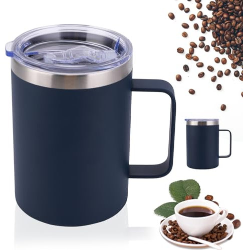Konesky Travel Mug with Handle 16oz Travel Coffee Mug, Stainless Steel Insulated Coffee Mug, Double Wall Vacuum Coffee Tumbler with Splash-Proof Lid for Hot & Cold Drinks Tea