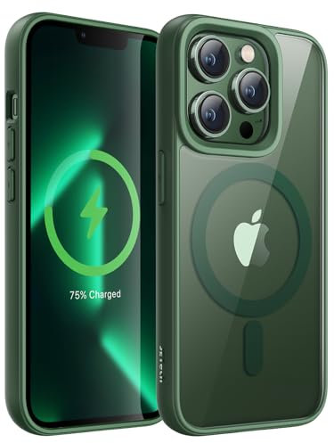 JETech Magnetic Case for iPhone 13 Pro 6.1-Inch Compatible with MagSafe, Shockproof Phone Bumper Cover, Solid Color Matte TPU Frame, Anti-Scratch Clear Back (Alpine Green)