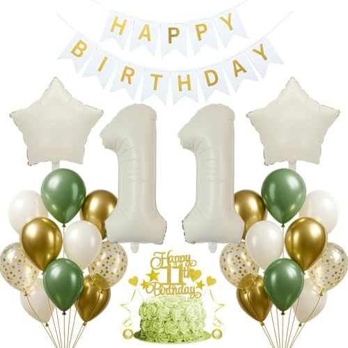 Jxuzh 11. Geburtstag Deko für Mädchen und Jungen - Luftballon Beige Weiß Geburtstagsdeko für 11. Geburtstag