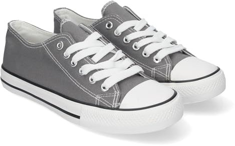 85269 Zapatilla Plana de Mujer, Comoda, con Material de Lona, Estilo Bamba Casual, y Cierre de Cordones Gris Talla 36
