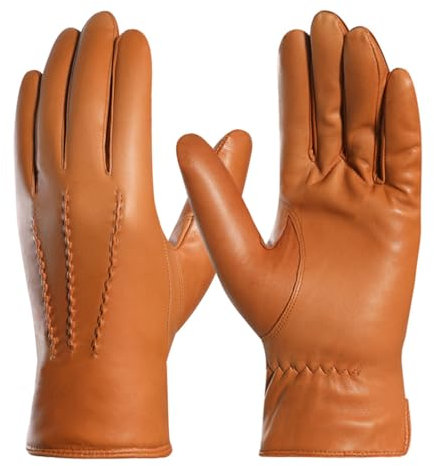 Harssidanzar Herren Lederhandschuhe Handschuhe Herren Leder Komfort Kaschmir Gefüttert GMEU006,Bräune,Größe M