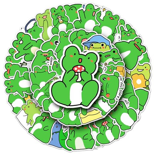50Pcs Waterproof Decorative Frog Stickers Fashionable Frog Laptop Stickers Cartoon Frog Vinyl Stickers for Water Bottle, Skateboard