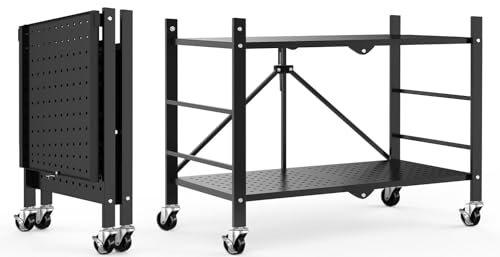 FuGuiB Klappregal Mit Rollen, Faltbares Metallregal für Küche, 2-Schicht (Schwarz)