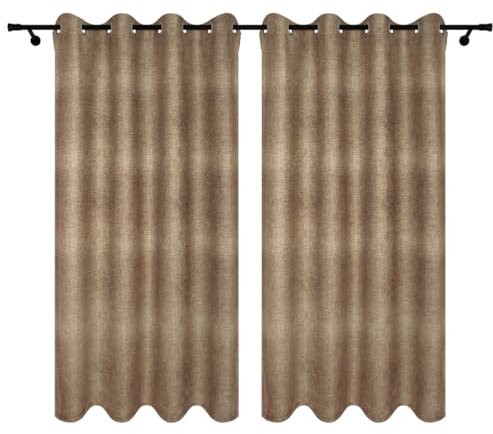 Voppi Lange Fenstervorhänge auf Stegen 140 x 240 cm braun Stoffvorhänge in Leinenoptik 100% Polyester schöner Schmuck für Wohnzimmer Schlafzimmer Esszimmer - 2er Set