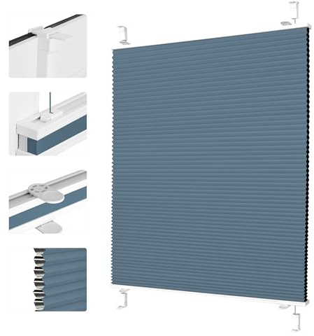 Grandekor Wabenplissee ohne Bohren Weiß-Blau 55x110cm (BxH) | Verdunklungsplissee Klemmfix Plissee ohne Bohren Verdunkelung Thermo Rollo Wärmedämmung, Privatsphäre - & Sonnenschutz
