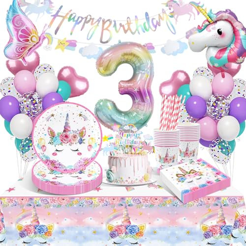 Sancuanyi Decoration Anniversaire Licorne,Anniversaire Licorne Fille 3 Ans,Fille Decoration Table Nappe,3D Ballon Unicorn,Decoration Gateau Unicorn Enfants Party Fête Mariages