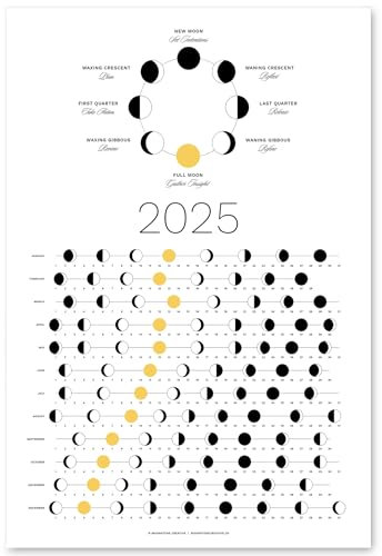 Mondphasenkalender 2025 (flach versandt) – hängbares Mond-Wandposter – ideal als einzigartiges Geschenk, Mondverfolgung, Wanddekoration & Kunst, Astrologie-Dekorationen – ein himmlischer Kalender –