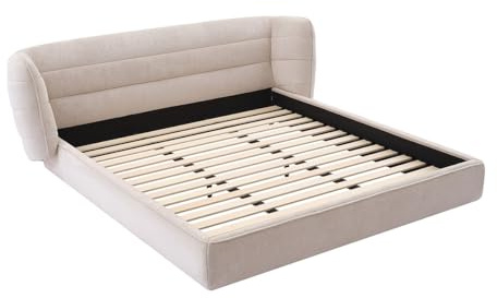 Vente-unique - Bett 140 x 200 cm mit geschwungenem Kopfteil - Bouclé-Stoff - Beige - LARUMO von Maison Céphy