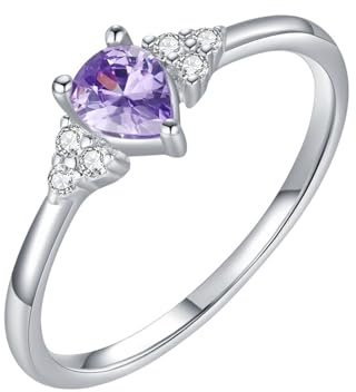 Epinki Anelli Donna Fidanzamento Oro Bianco 14K Elegante 4x5 MM Ametista Viola Lacrima con Moissanite Gioielli Pietra Anello Oro 585 Taglia 18