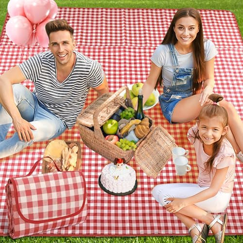 Coperta picnic impermeabile 200 x 200cm,Telo picnic,Pieghevole Coperta picnic,plaid rosso Telo picnic impermeabile con Maniglia,per Viaggi,Picnic,Campeggio,Parco,Spiaggia,Escursionismo,Riutilizzabile