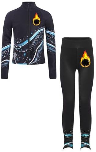 Eandarui Eiskunstlauf Bekleidung Kinder Mädchen Thermo Trainingsanzug Langarm Sportjacke Farbblock Patchwork Mantel Mit Stretch Hose Leggings Dancewear