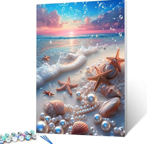 Malen Nach Zahlen Erwachsene Strand Komplettset Malen Nach Zahlen Perle Malen Nach Zahlen ab 9 Jahre MÃdchen Kinder, DIY Handgemalt Ölgemälde Kreativ Set Knitterfreie Leinwand 30x40cm Deko H5-237