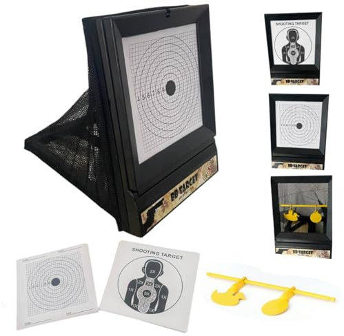 Set di bersagli Airsoft con rete cattura balines - 2 modalità: punteggio e rotazione - Include 100 bersagli extra da 17x17 cm