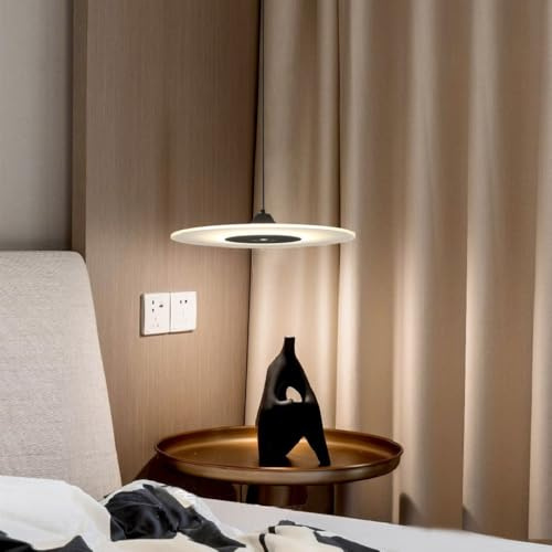 Pendant Light led acrylic lampshade Hanging Lamp flying saucer chandelier with spotlights Round Ceiling Light height adjustable RestaurantLamp Living Room bedroom bedside Lighting 13W(Black,40CM)