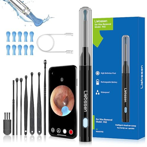 Liebssen Otoscopio Pulizia Orecchie Pulisci Orecchie con Telecamera 1080P HD Fotocamera da 3,5 mm Impermeabile Endoscopio con 6 Luci LED, Pulisci Orecchie per iPhone, iPad e Android