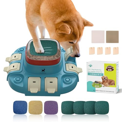Interactive Dog Toys, ClariVory Slow Feeder Dog Bowls, Dog Nail File & Dog Puzzle for Mental Stimulation, Customizable Food Dispensing, Dog Enrichment Toys to Keep Them Busy, Puppy Toys,Blue