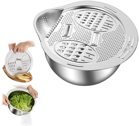 Upgrade Reis-Waschschüssel, Waschschüssel für Quinoa, Edelstahl-Spüler mit seitlichen Abtropfgestellen, kleines Sieb zum Reinigen von Obst, Gemüse und Bohnen – Nudelsieb (mit Reibedeckel)