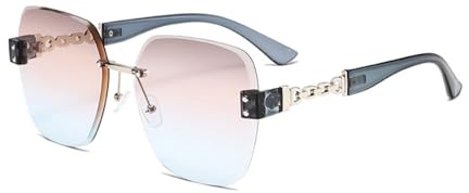 EJDHA Rimless Chain Sunglasses Women UV Protection Oversized Fashion Shades