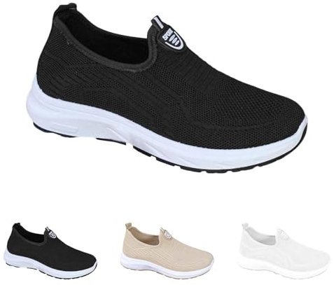 Générique Chaussures Aponévrosite Chaussures Orthopédiques sans Lacets Slip-on Sneakers pour Femme Respirant Maille de Marche Orthopédique Baskets Légères Antidérapantes Pieds Sensibles Femmes