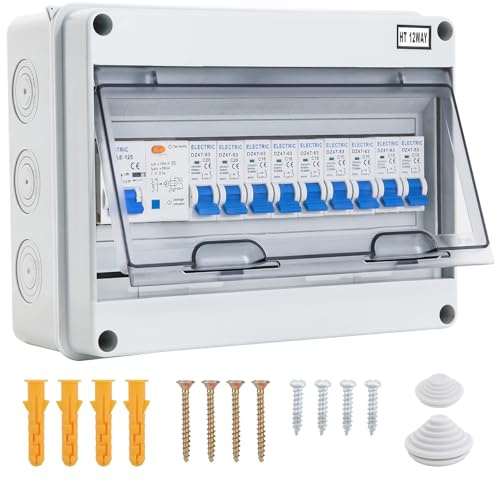 Sicherungskasten Aufputz,Verteilerkasten Aufputz,IP65 Waterproof Sicherungskasten Aufputz,mit4x10A+3x16A+2x20A,für Garten,Außenbereichen, Villen
