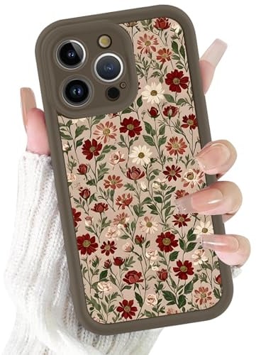Xylota Handyhülle für iPhone 13 Pro 6,1 Hülle, Aesthetic Blumen Bunt Muster Mädchen Frauen Case, Weich Silikon Dünn TPU Bumper Stoßfeste Kratzfest Schutzhülle Cover für iPhone 13 Pro, Braun