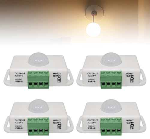 4 Stück Koerper Infrarot PIR Sensor, LED Bewegungsmelder, DC 12V 24V Infrarot Sensor Schalter Automatik, Automatischer Koerper Infrarot Bewegung PIR Sensor für Schrank Schrank Treppen KüChe, Weiß