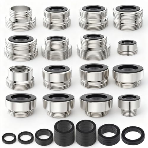 16 Stück Wasserhahn Adapter Set, Universal Kupfer Wasserhahnadapter, Doppelgewinde Adapter Wasserhahn für Küchenarmaturen, Waschbecken, Gartenschlauch & Wasserfilter