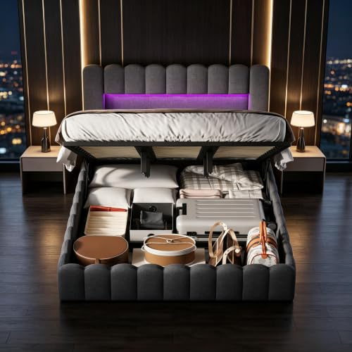 Polsterbett Bubble Bett 180 x 200 cm mit LED und USB/Typ-C, Polsterbett Doppelbett 180 x 200 cm mit hydraulischer Stauraum, Gepolstertes Bett 180 x 200 cm mit Bettkasten und Lattenrost Jugendbett