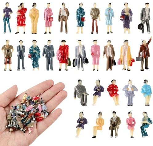 Namalu Mini Figuren Menschen Set Architektonisch Winzige Bemalte Modellfiguren 1: 87 HO Maßstab Kleine Sitzend und Stehend Plastik Miniatur Menschen Figuren für Puppenhaus Eisenbahn(30)