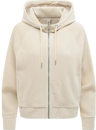 Ragwear Damen Cordjacke weiche Sweatjacke Zip-Hoodie Übergangsjacke aus weichem Kord in Samt-Haptik Corduly Cordy Ecru26 Gr. XL
