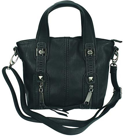 Damen Handtasche MADRID 2 Henkeltasche Schultertasche Umhängetasche mit Reißverschluss, Schulterriemen und zwei Henkeln Farbe schwarz