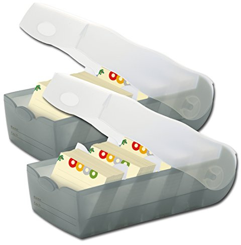 HAN Lernkarteibox CROCO 997-643, DIN A7 quer in Transluzent/Blau/Karteikasten für regelmäßiges Vokabeln lernen dank 5-Fächer-Lernsystem/Idealer Schulbedarf (Transluzent-grau / 2 Boxen)