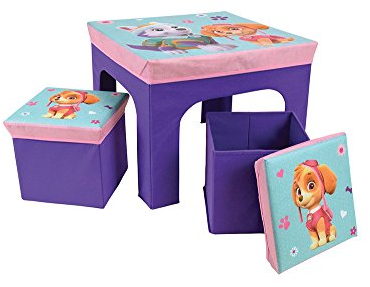 Fun House Paw Patrol Mädchen Tisch mit 2 Hockern, faltbar, für Kinder, MDF/Vlies, Rosa, 52 x 52 x 15 cm