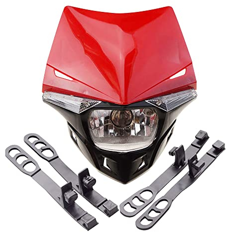 GOOFIT ROT H4 12V 35W Scheinwerfer Mini Blinkerleuchten Lichtmaske mit Front Verkleidung Ersatz für Motorrad Motocross Racer ATV Motorrad Dirtbike Pocketbike