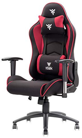 ITEK PLAYCOM FM20 Sedia Gaming ergon. Rossa, schienale reclinabile, braccioli e poggiatesta regolabili, sup. lombare, comfort e design, ideale come sedia ufficio,sedia per studio o poltrona per gamer