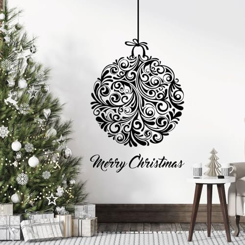 Sticker mural pour arbre de Noël Motif boule de Noël Noir