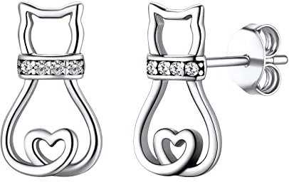 SILVERCUTE Orecchini a Lobo Gatto Animale Carino, Orecchini Donna Argento 925 Anallergici, Gioielli di Moda per Bambina Donna, Idee Regalo Compleanno San Valentino Natale - Confezione Rosa