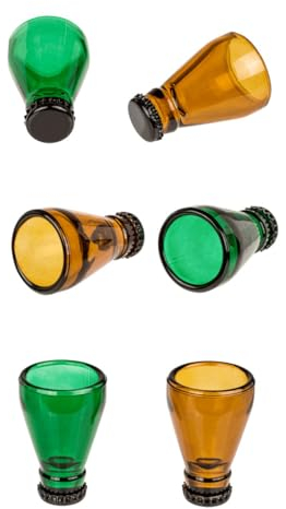 EuroDiscount Schnapsgläser Shooter Stamper Partygläser Set im Bierflaschen Design 6 Stück (6er Pack, 50 ml, Glas, Metalldeckel)