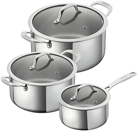KUHN RIKON Allround Oven and Induction-Safe 3-Piece Mixed Cookware Set with Glass Lids, Stainless Steel, Silver