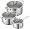 Kuhn Rikon, Batería de Cocina Allround ,Set de 3 piezas: Cazo 1.5L/16 Cm y cacerolas de 3.0L /20 m y 5L/ 24 Cm. Acero inoxidable 18/10, Asas Frías, Tapa Cristal con Salida de Vapor , Apta Inducción